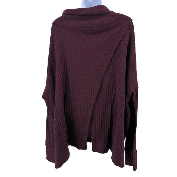 Free People Waffle Knit Rough Hem Open Back Sweater L Wine/Burgundy Cowl/Scoop - Picture 4 of 10